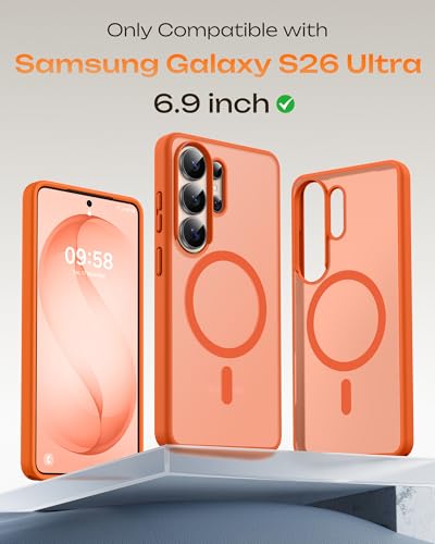 Image of TOCOL for Samsung Galaxy S26 Ultra Case, Compatible with Magsafe, Built-in Magnets, Drop Protection, Slim Translucent Matte for S26 Ultra Phone Case 6.9 inch (Orange)