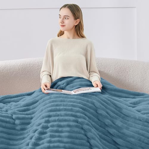 Image of BEDELITE Ribbed Fleece Throw Blanket for Couch, Blue, 50 inchx70 inch | Ultra-Soft Plush Fleece, Warm Yet Lightweight, Ribbed Texture, Home Decor, Machine Washable, Giftable, All-Season Use