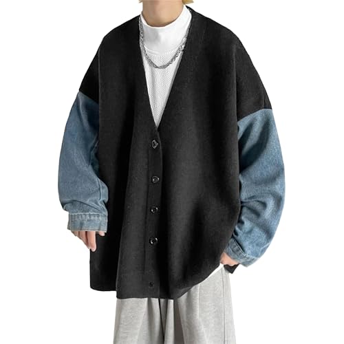 Men's Color block Shawl Collar Cardigan Long Sleeve V Neck Open Sweater Single Breasted Knitted Cardigan