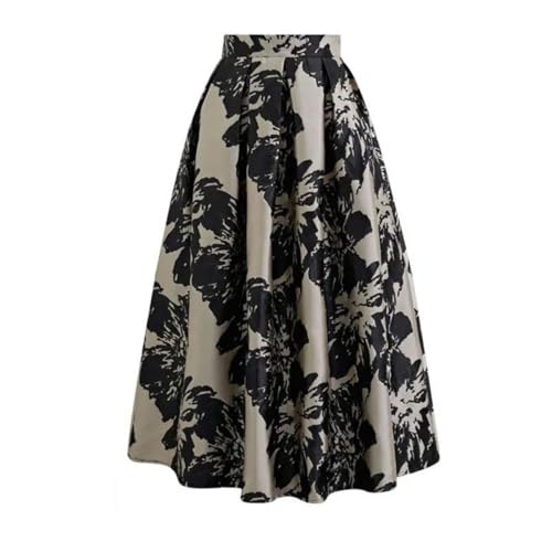 Women's Weekend Midi Skirt Office Vintage Prints Textured High Waist Zipper A-Line Long Skirts2