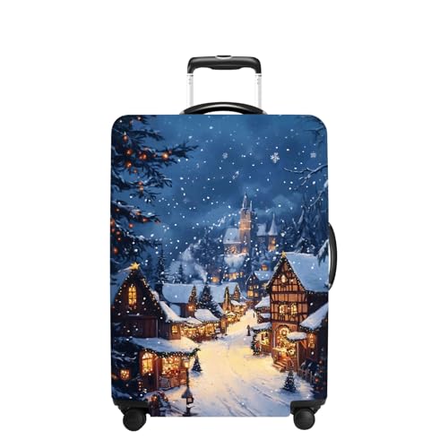 THISFIND Snow Scene Travel Suitcase Protector Elastic Protective Washable Luggage Cover With Concealed Zipper Fits 20-34 Inch (Christmas-5, XL(32-34inch suitcase))