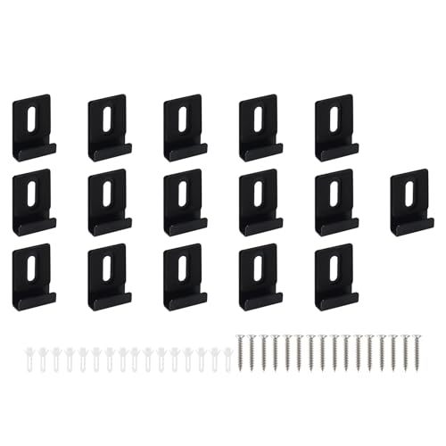 Image of Metal Mirror Clip,ULIFESTAR SUS304 Wide Channel Mirror Hanger Clip,Large Mirror Retainer Clip,Heavy Frameless Mirror J-Channel Mount Wall Clips with Screw 36*25mm /1.42*0.98 inch with Gasket Black 16PCS