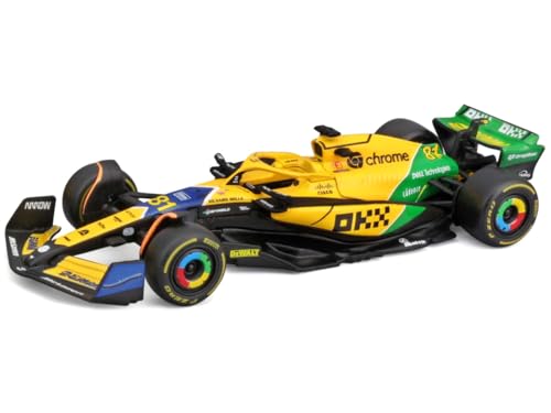 Bburago Formel 1 McLaren Team MCL38 Senna Version (Monaco GP) (2024): Modellauto im MaĂźstab 1:43, Sondermodell, von Fahrer #81 Oscar Piastri, Window Box, 12,5 cm, gelb-grĂĽn (18-38214P-S)