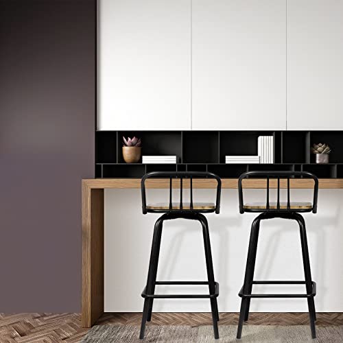 Homaterial Swivel Counter Stools Set Of 2, Industrial Swivel Counter Farmhouse Stools With Wood Seat And Backrest For Dining Room, Kitchen, Counter Bar, Rustic Brown #TOP1