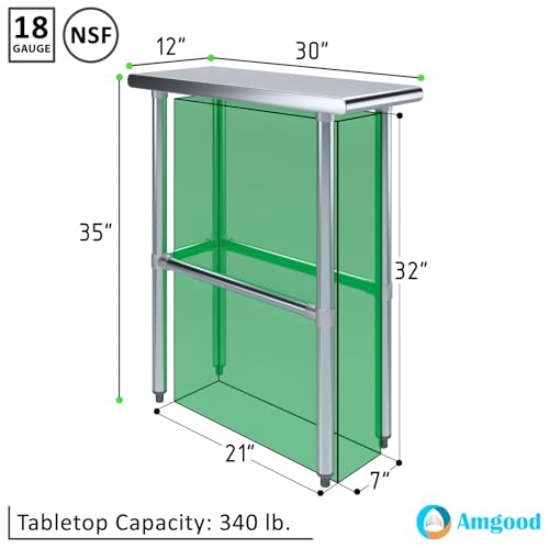 Image of AmGood Stainless Steel Work Table Open Base | Metal Work Bench (Stainless Steel Table Open Base, 12 inch Long x 30 inch Deep)