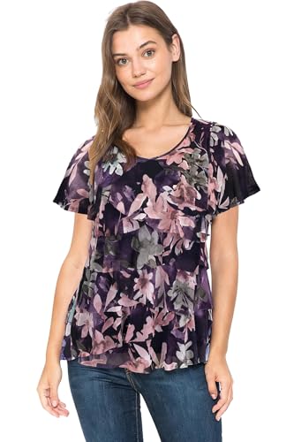 Image of LEEBE Women and Plus Size Printed Mesh Ruffle Top (Small-5X)