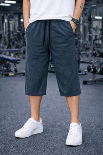Image of Mack Jonney Men's Sports Capri Pants | Lightweight Polyester Workout 3 /4 Pants with Elastic Waist for Gym, Running & Training-M8356