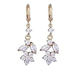 Pendientes de Oro de 9k para Mujeres, aro Largo con Hoja de Flores moissanite Pendientes Colgantes para Mujeres Oro