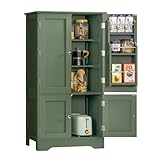 TEENFON 43' H Storage Cabinet with 4 Doors, Kitchen Cabinet with 6 Door Shelves, Kitchen Pantry Cabinets for Living Room, Dining Room, Bathroom, Forest Green