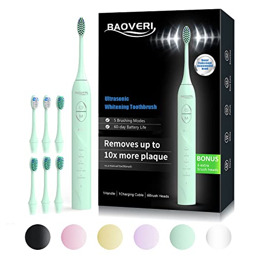 Baoveri Electric Toothbrush With 6 Brush Heads For Adults&Kids, Sonic Electric Toothbrushes, 5 Modes, 2 Minutes Smart Timer, 4 Hours Fast Charge For 60 Days #TOP18