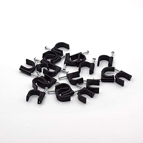 Lvcky Kabelschellen, 8 mm, rund, Stahlnagel-Kabelschellen, Schwarz, 100er-Packung