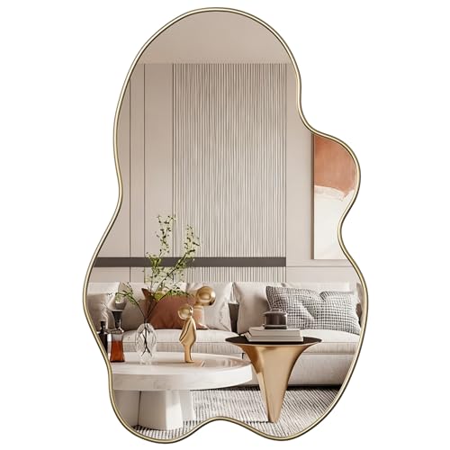 Skokliz Irregular Wall Mirror Asymmetrical Mirror, 90cm x 60cm Wavy Decorative Modern Wall Decor for Bathroom Bedroom Living Room Entryway, Wall Mounted