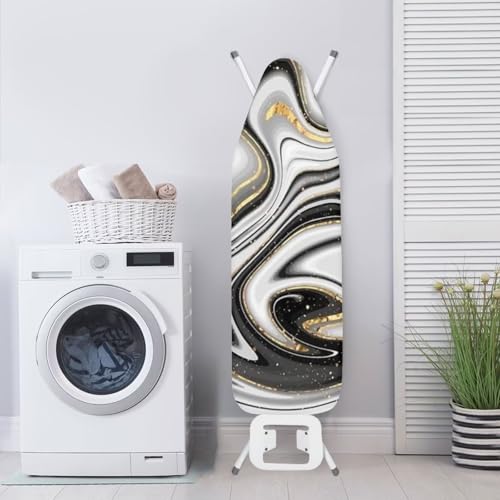 Image of Fashion Ironing Board Covers Standard Size 15x54, Stain Resistant, Snug Fit Non-Slip Nose Pocket Fastener Straps Elastic Edges, Grey Marble Pattern