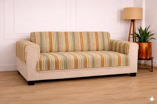 Image of Gifts Island 2 Seater Cotton Sofa Cover Mat | Anti Slip Sofa Cover Throw | All Over Furniture Protector with Elastic Straps | Washable Couch Cover for Living Room (Brown, 2 Seater)