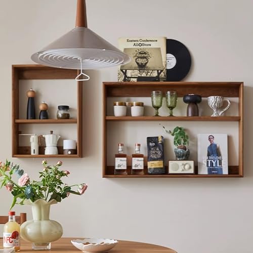 Image of Wooden Wall Mounted Tea Coffee Mug spice rack Shelf, Float Wooden Rack, Coffee Tea Cup Wine Glass Holder, Shelves Box,Cubby Kitchen Shelf,Coffee Bar (16x12)