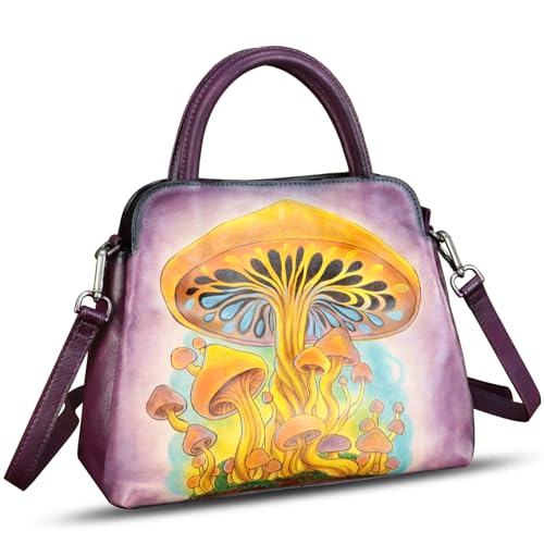 Image of Genuine Leather Handbag for Women Hand Painted Leather Top Handle Satchel Handmade Crossbody Purse