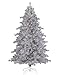 Treetopia Tinkerbell Silver Tinsel 6 Feet Slim, Layered Artificial Prelit Christmas Tree with Clear White Lights, On/Off Foot Pedal and Color - Matched Stand