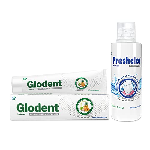 Glodent Teeth Whitening and Stain Removal Toothpaste 70g Pack of 1 | Natural Extract Toothpaste with Xylitol, Neem, Meswak, Pineapple and Papaya | Plaque Removal, Gum Care, Anti Cavity, Vegan Toothpaste & Freshclor Antimicrobial Mouthwash Combo Pack  (B09PBHXZRD) Amazon Price History, Amazon Price Tracker