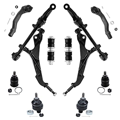 Image of Detroit Axle - 10pc Front End Suspension Kit for 1994-2001 Acura Integra 1992-1995 Honda Civic 1993-1997 Civic Del Sol, Lower Control Arms Ball Joints Outer Tie Rods Sway Bar Links Replacement