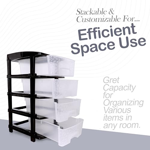 Image of Plastic Modular Drawer Storage Chest Of Drawers Organizer Storage Box, Large Stomo Racks For Multipurpose Anti-slip Shoes Organizers (Transparent, 4 Layer)