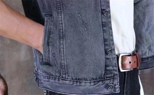 Men Denim Jackets Wide Shoulders With Print Cargo Loose Coat2