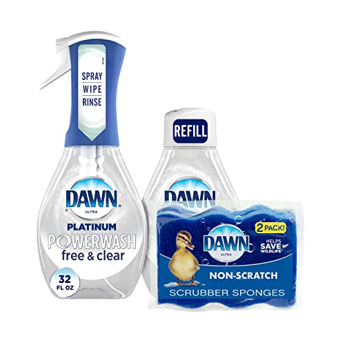 Image of Dawn Free & Clear Powerwash Dish Spray, Dish Soap, 1 Spray (16oz), 1 Refill (16oz) Non-Scratch Scrubber Sponge (2 count), 1 set