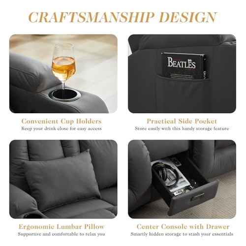 Image of Loveseat Recliner Sofa,RV Wall Hugger Recliners for Small Spaces,Reclining Loveseat Sofa Recliner with Cup Holders /Lumbar Pillows,RV Furniture (Dark Gray, Loveseat with Flip-up Console)