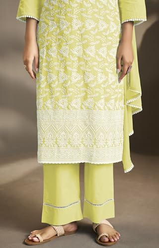 Image of DRESOUL Women Pure Cotton Schiffli Embroidered Kurta Set and Dupatta