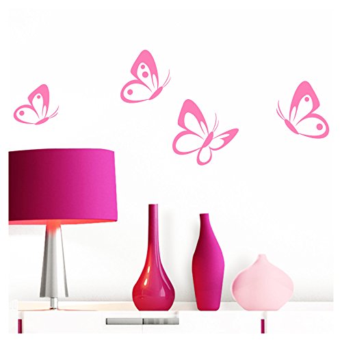Grandora W697 Pegatina Pared 4 Set Mariposas - Rosa Claro, 8-10 cm