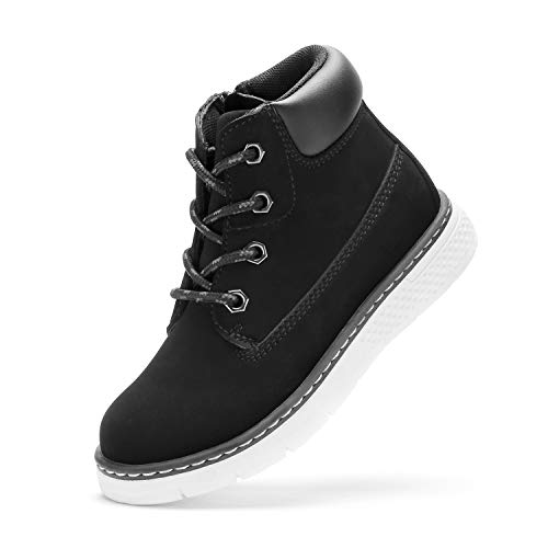 Engtoy Boy's Girl's Side Zipper Faux Suede Martin Boots Lace-Up Outdoor Ankle Shoes for Toddler/Little Kid Black