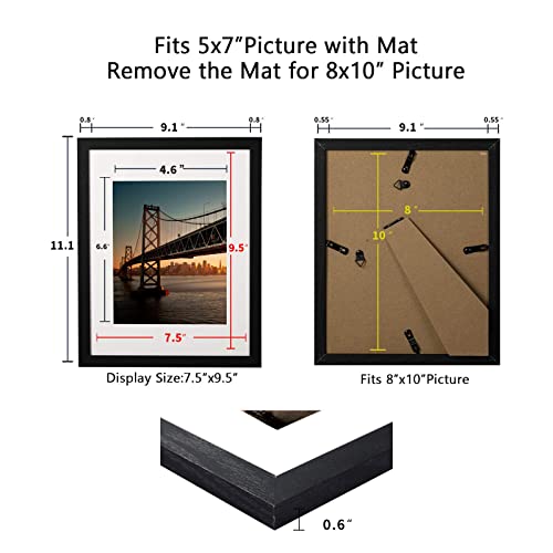 Baijiali 8X10 Picture Frame Black Wood Pattern With Hd Plexiglass,Display Pictures 5X7 With Mat Or 8X10 Without Mat, Horizontal And Vertical Formats For Wall And Table Mounting #TOP2