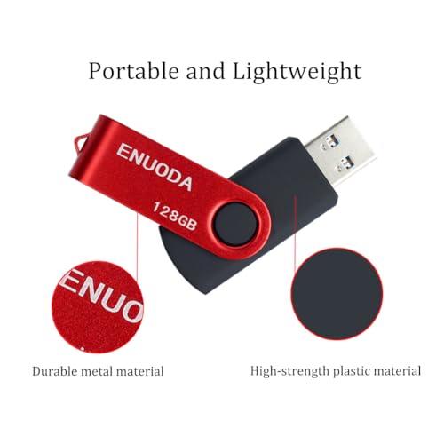 Image of 128GB Flash Drive ENUODA Thumb Drive 128GB Swivel Design USB 2.0 Memory Stick Data Storage Jump Drive Pen Drive for Laptop PC Computer (1 Pack, Red)