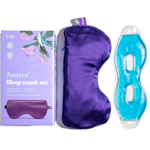 ASUTRA Silk Eye Pillow for Sleep, Purple - Filled w/Lavender Buds & Flax Seeds, Weighted...