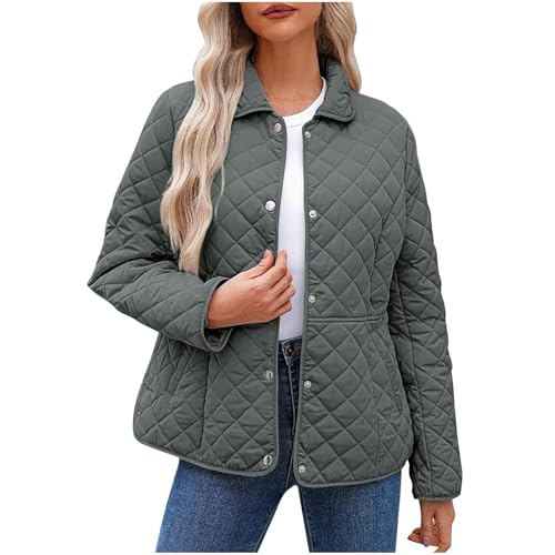 fnnxeal Quilted Jackets for Women Lightweight Long Sleeve Button Down Puffer Jacket Oversized Casual Winter Coats with Pocket winter clothes women Gray 2XL