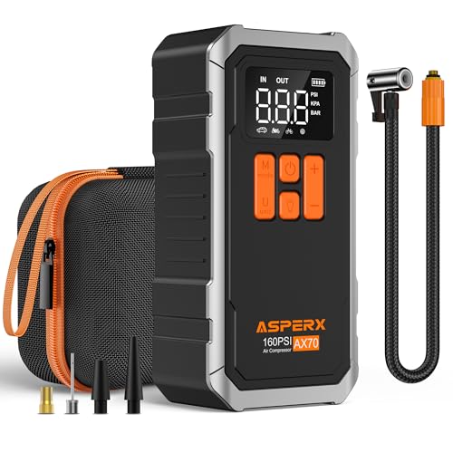 160PSI Tire Inflator Portable Air Compressor - Cordless Air Pump for Car Tires with 10000mAh Battery, 4+N Smart Modes, Digital Pressure Gauge, LED Light & Carrying Case - for Car, Moto, Bike, Balls