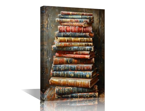 Toile livres anciens style vintage TISHIRON tableau d'art encadré de salon 91cm