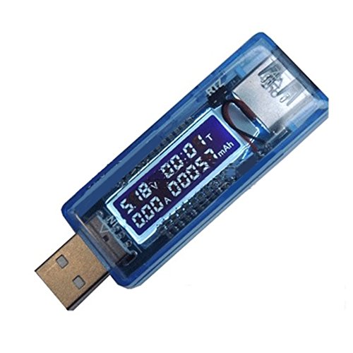 Ocamo Multi-function USB Phone Charger HD Display Digital Voltmeter Detector Power Ammeter KWE-V20 Transparent Blue