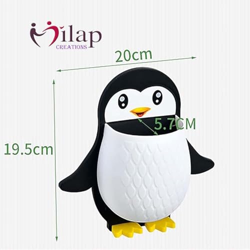 Image of Plastic Penguin Shape Wall-Mounted Toothbrush Holder, Self-Adhesive Plastic Bathroom Organizer, Multipurpose Storage Shelf for Kids & Adults (Multicolor Pack 1)
