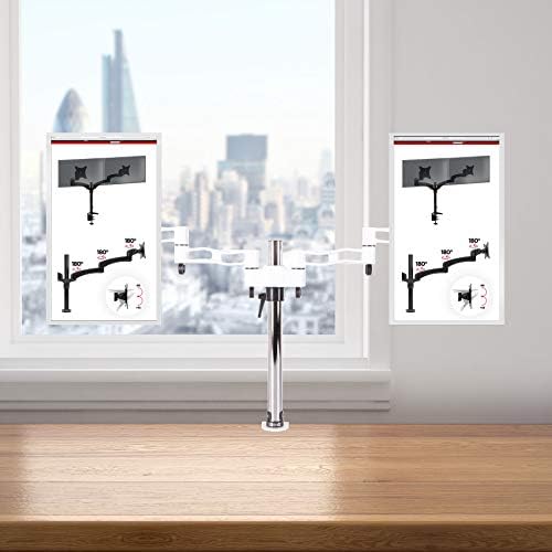 Duronic Dual Monitor Arm Stand DM352 WE | Double PC Desk Mount | WHITE | Aluminium | Adjustable | For Two 13-27 LED LCD Screens | VESA 75/100 | 8kg Capacity | Tilt +15°/-15°,Swivel 180°,Rotate 360°