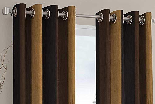 Image of Polyester Blend Long Crush Eyelet Door 7 ft Curtains (Brown) Set of 2