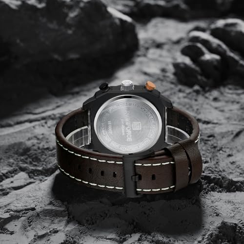 Image of NAVIFORCE NF8057 Square Vintage Military Chronograph Genuine Leather Analog Watch