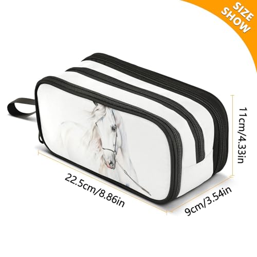 Image of senya Big Capacity Pencil Pen Case, White Horse Pen Box for School Office College Multi-Purpose Pouch Holder Organizer Cosmetics Bag