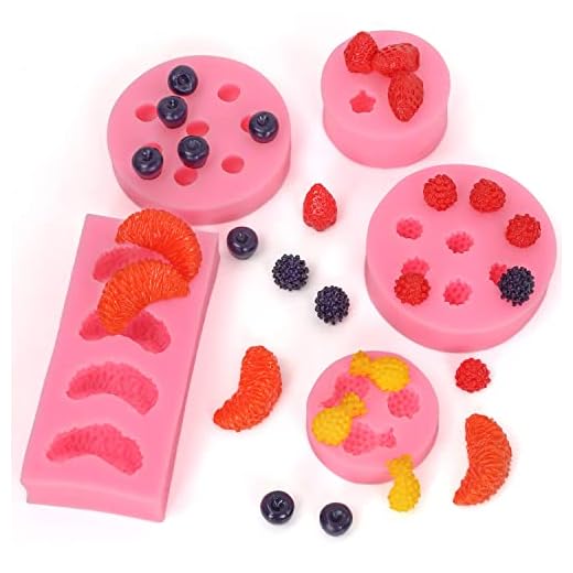 Kurtzy Moldes Silicona Reposteria Forma de Frutas (Pack de 5) Piña 3D, Naranja, Fresa, Arándano y Mora - Moldes para Gelatina, Chocolate, Fondant y Jabón - Molde Silicona Bizcocho, Tarta