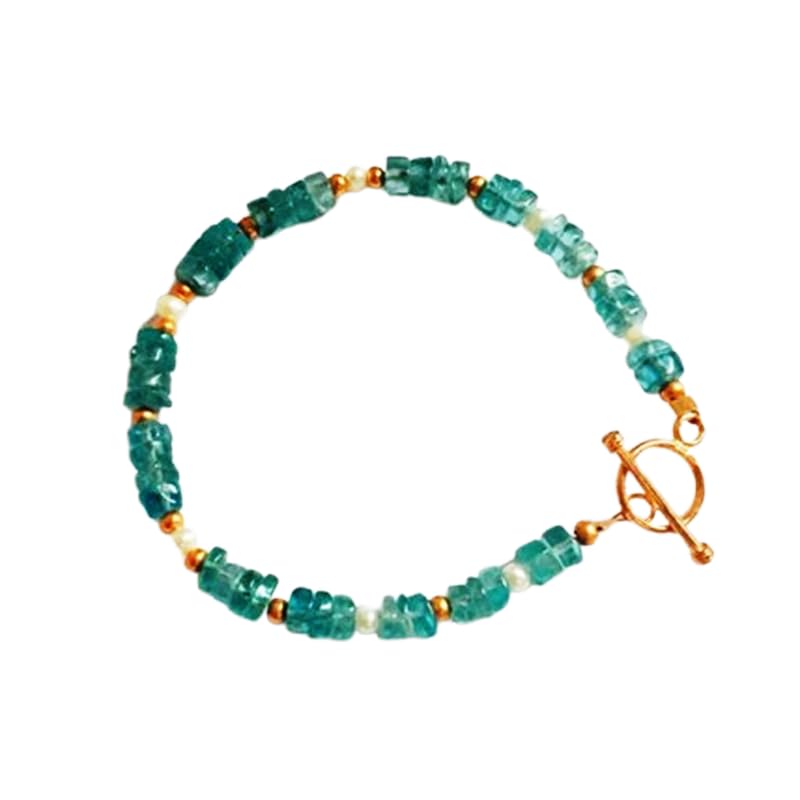 Bracelet en apatite naturelle LKBEADS perles de 4mm et fermoir plaqué or d'exception