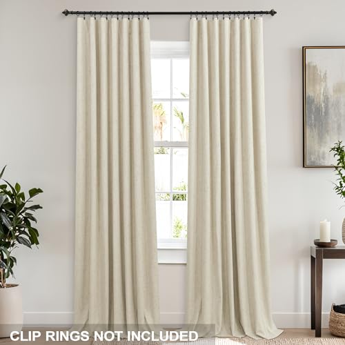 Image of KOUFALL French Country Curtains for Living Room, Farmhouse Style Blackout Rustic Linen Lined Insulated Curtains for Bedroom Sliding Door, Tan, 96 Inches Long