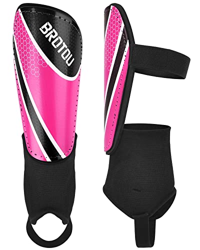 Youth Football Shin Guards, BROTOU High Strength Junior Shin Pads with Calf & Ankle Protection, Lightweight Design
