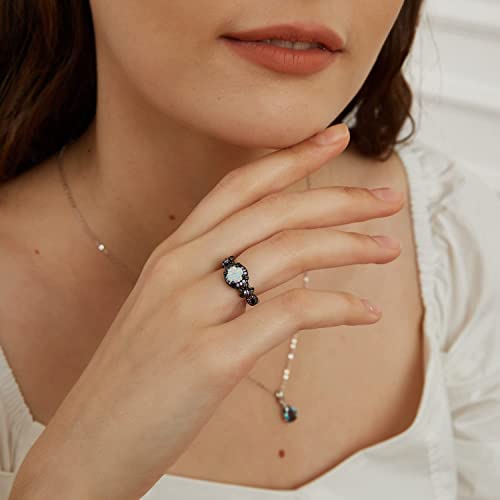Voluka 18K Black Gold Plated White Fire Opal Rings For Women October'S Birthstone Gemstone Created Amethyst Eternity Wedding Engagement Promise Band  thumb #1