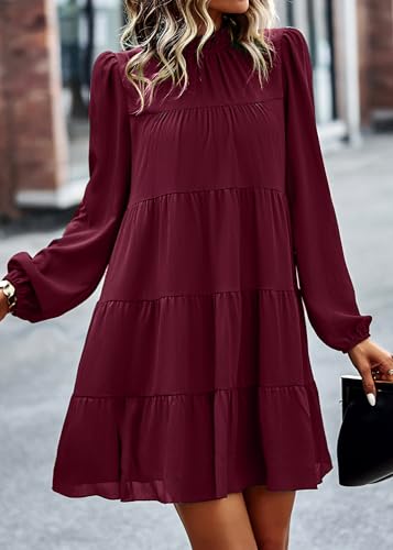 Image of KIRUNDO Women's 2026 Fall Long Sleeve Baby Doll Dresses | Ruffle Mock Neck, Tiered Flowy Swing, Mini Shift Dress, Loose Fit, Wedding Guest, Baby Shower, Summer, Autumn Winter Clothing