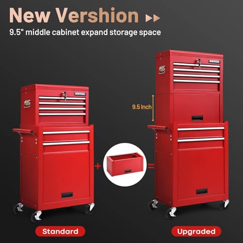 Image of Goplus 6 Drawers Tool Chest, Rolling Metal Tool Box with Universal Wheels, Protective Liner, Detachable Top Toolbox, Auto Lock, 3-in-1 Large Tool Cabinet for Garage Shop Auto Repair