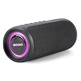 Portable Bluetooth Speaker with Subwoofer, 35W Bass Loud Speaker with Power Bank, IPX7 Waterproof, Wireless Stereo Pairing, 24H Playtime, Speaker with Lights for Outdoor Party, Camping - Black